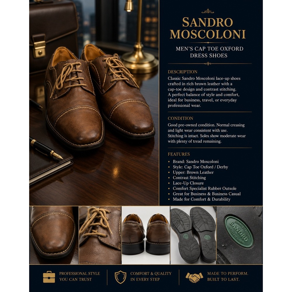 Sandro Moscoloni Men's Brown Leather Cap Toe Oxford Dress Shoes